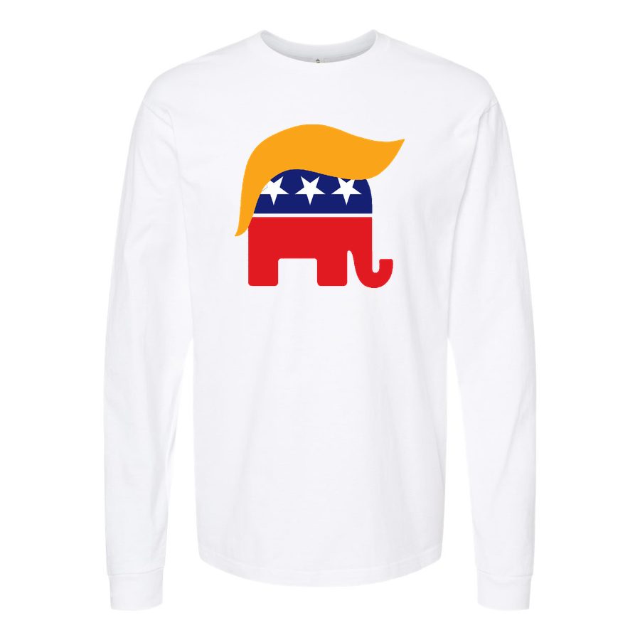 Men's donald trump hair gop elephant logo wall sticker-r6fb7e6cf844845ccb4e2a66abb61a58c kouf2 8byvr 644 Long sleeves Cotton Blend T-Shirt - White