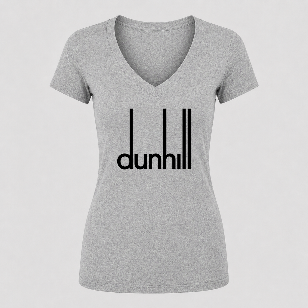 Women's Dunhill Black Design V Neck T-Shirt in gray