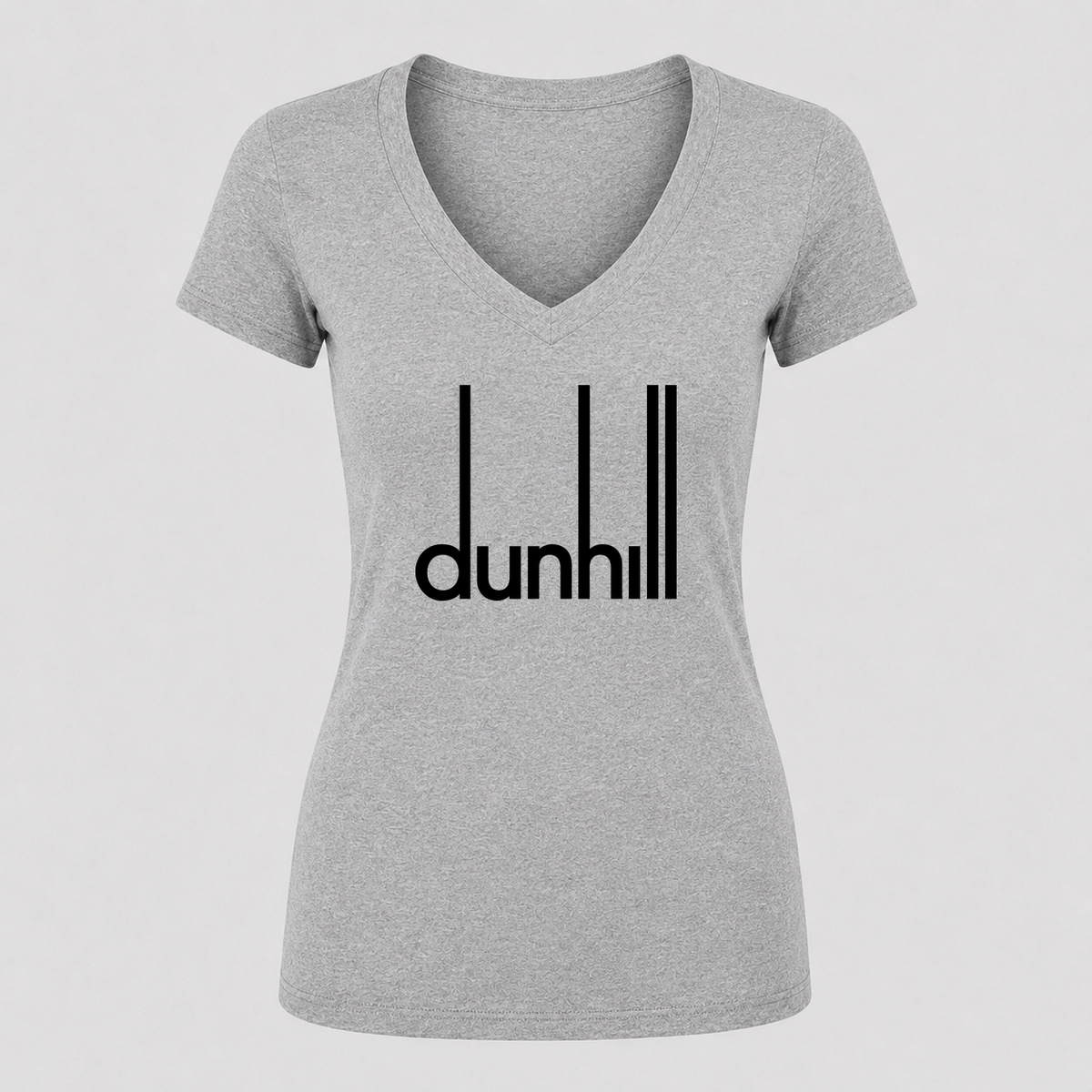 Women's Dunhill Black Design V Neck T-Shirt in gray