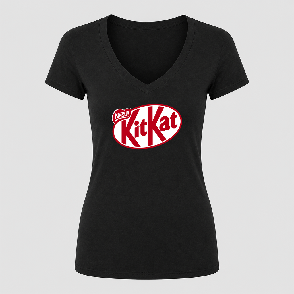 Women's Kit Kat V Neck T-Shirt in black