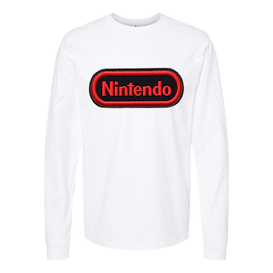 Men's Nintendo Embroidery Logo Long sleeves Cotton Blend T-Shirt - White