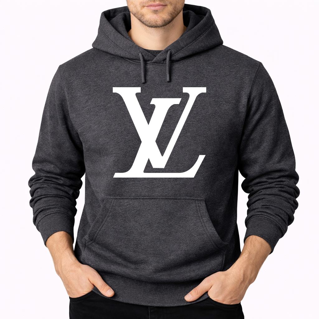 Men's Louis Vuitton White Pullover Hoodie - Charcoal