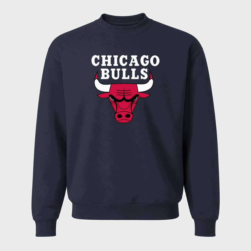 Men's Chicago Bulls White Logo Crewneck Sweatshirt - Navy