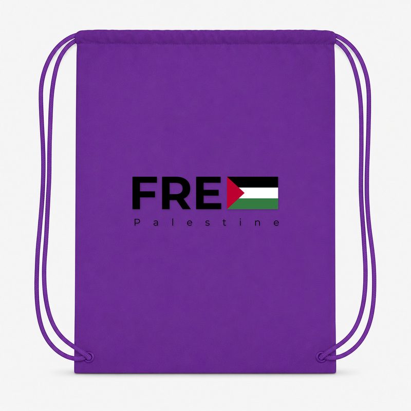 Free Palestine Black Drawstring Bag - Purple