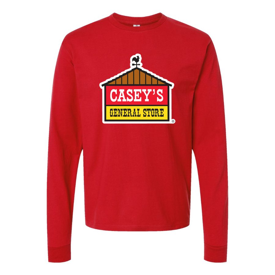 Men's Caseys-General-Stores-Logo-1536x864 Long sleeves Cotton Blend T-Shirt - Red