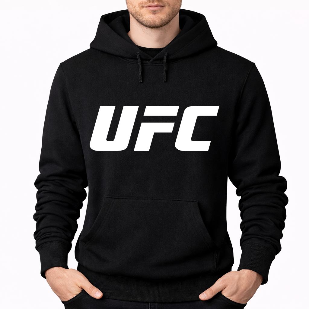 Men's UFC White Pullover Hoodie - Black