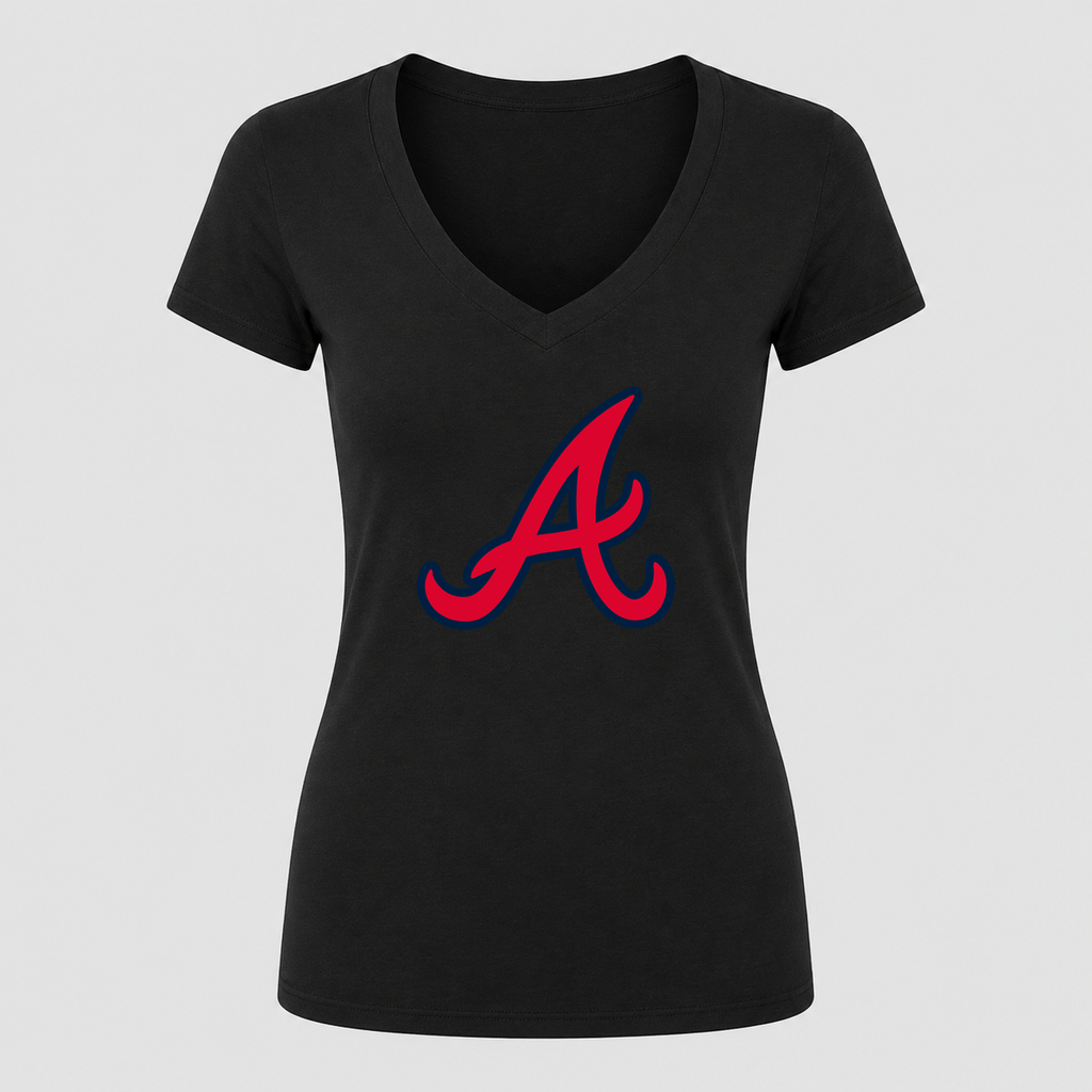 Women's Atlanta Braves V Neck T-Shirt in black
