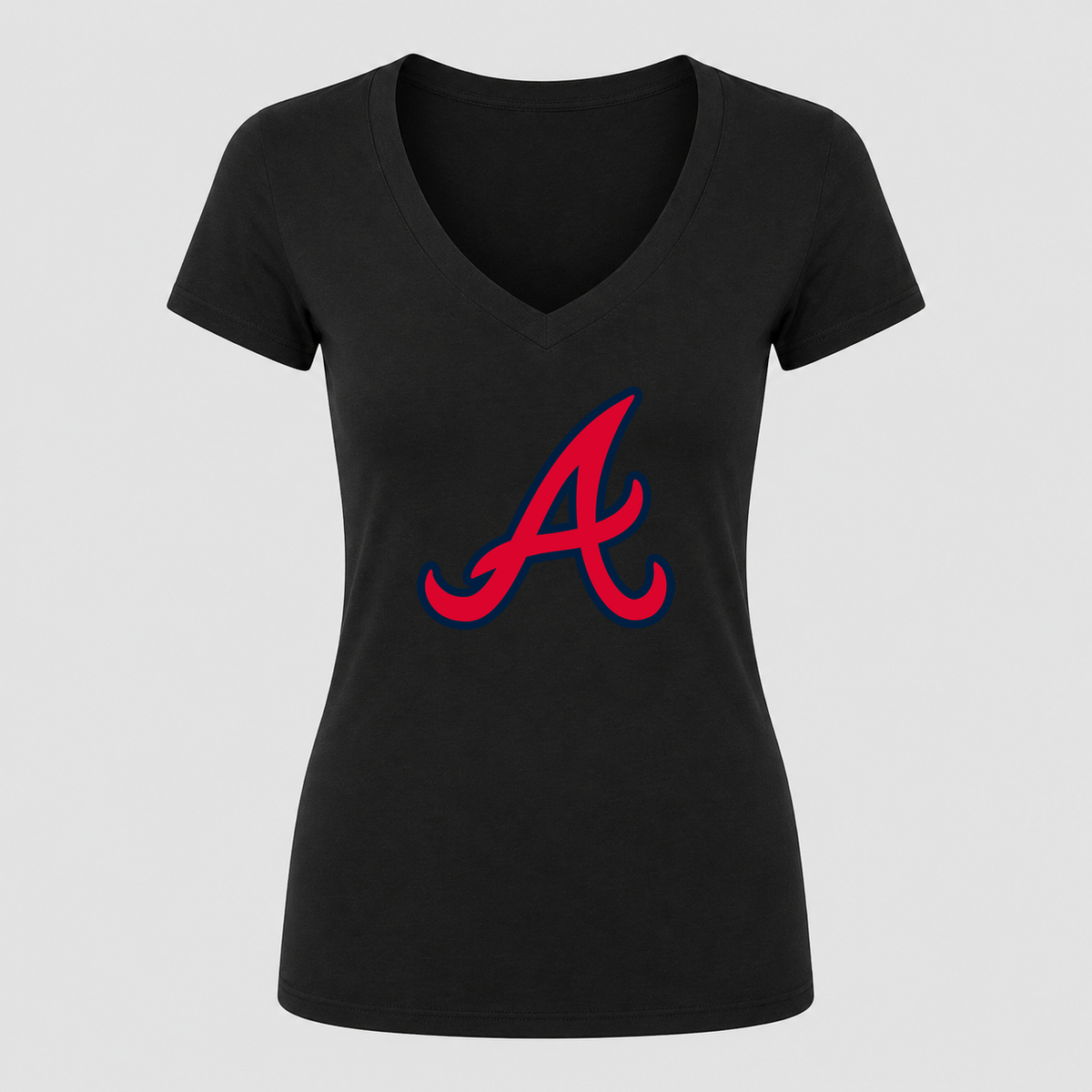 Women's Atlanta Braves V Neck T-Shirt in black