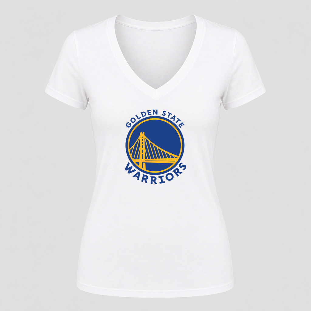 Women's Golden State Warriors Blue Design V Neck T-Shirt in white