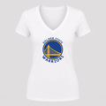 Women's Golden State Warriors Blue Design V Neck T-Shirt in white