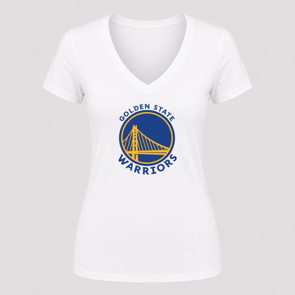 Women's Golden State Warriors Blue Design V Neck T-Shirt in white