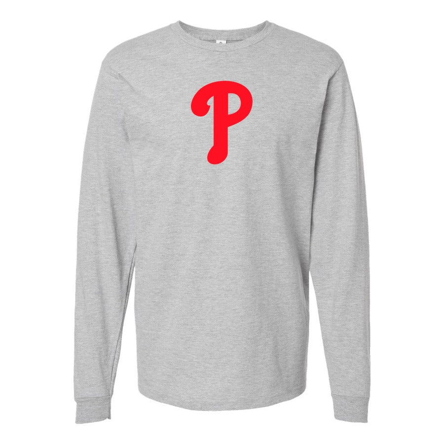 Men's Philadelphia Phillies Long sleeves Cotton Blend T-Shirt - Gray