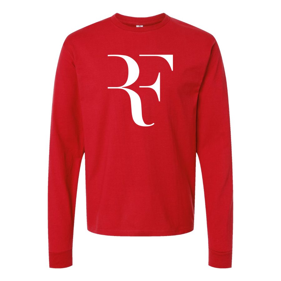 Men's Roger-Federer-logo-white Long sleeves Cotton Blend T-Shirt - Red