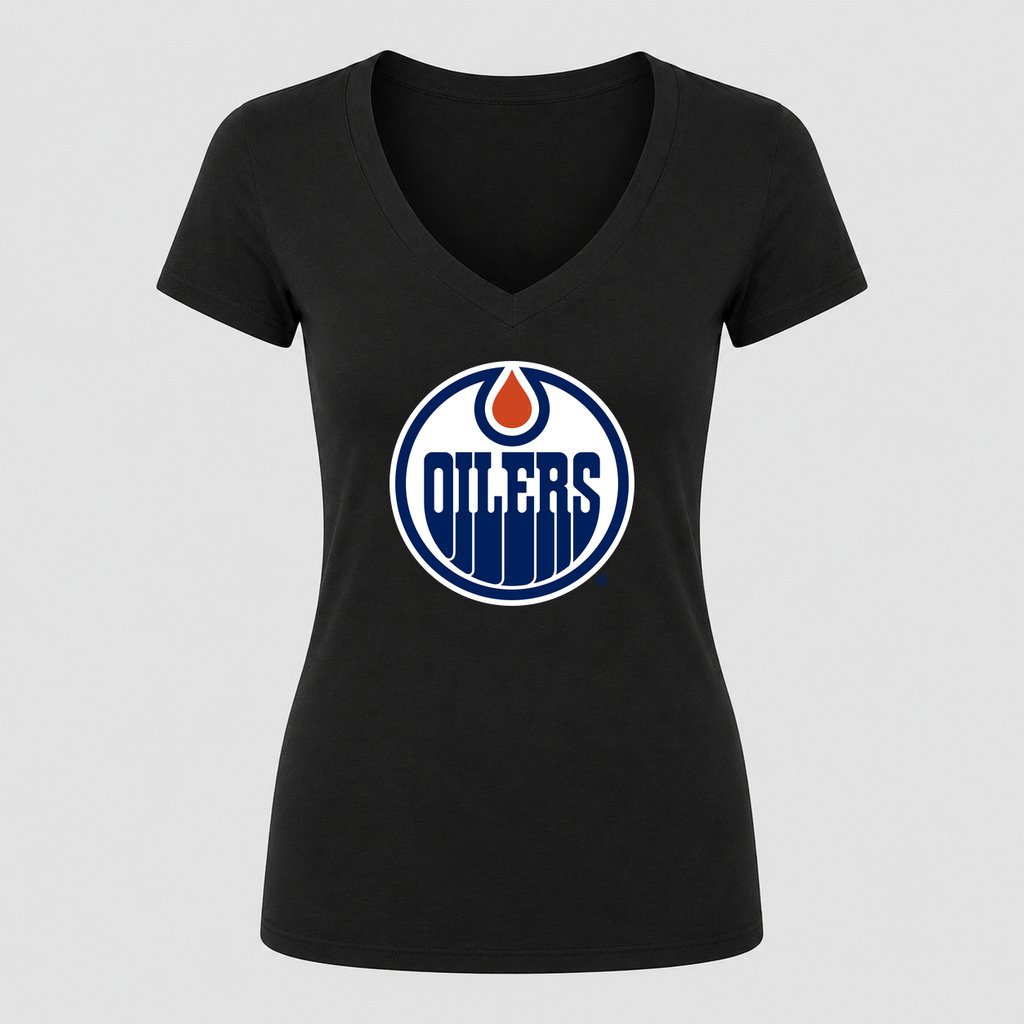 Women's Edmonton Oilers V Neck T-Shirt in black