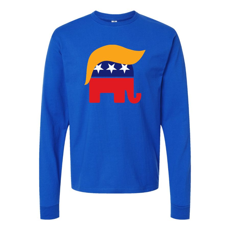 Men's donald trump hair gop elephant logo wall sticker-r6fb7e6cf844845ccb4e2a66abb61a58c kouf2 8byvr 644 Long sleeves Cotton Blend T-Shirt - Blue