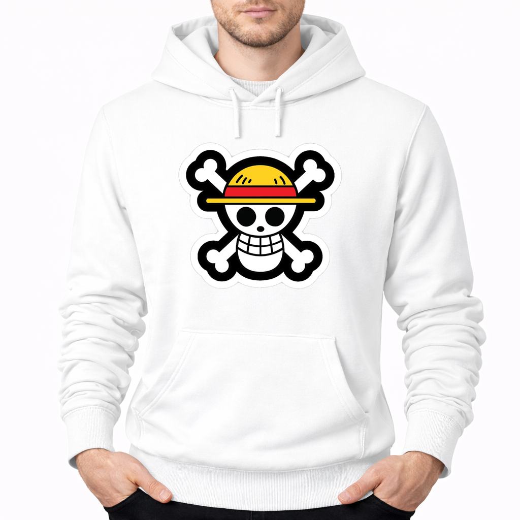 Men's Straw Hat Luffy Pullover Hoodie - White