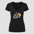 Women's Tour de France White Design V Neck T-Shirt in black