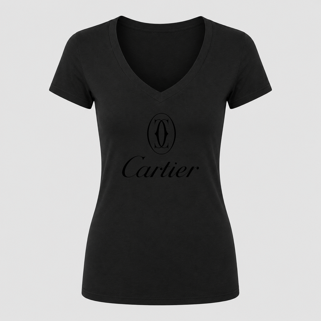 Women's Cartier Black Design V Neck T-Shirt in black