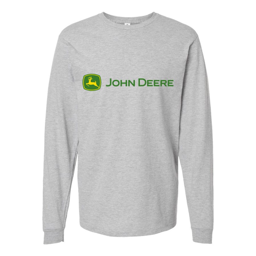 Men's John-Deere-Logo-Design Long sleeves Cotton Blend T-Shirt - Gray