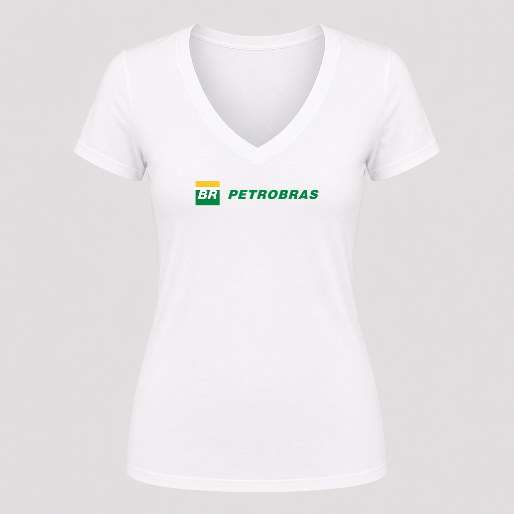 Women's Petrobras V Neck T-Shirt in white