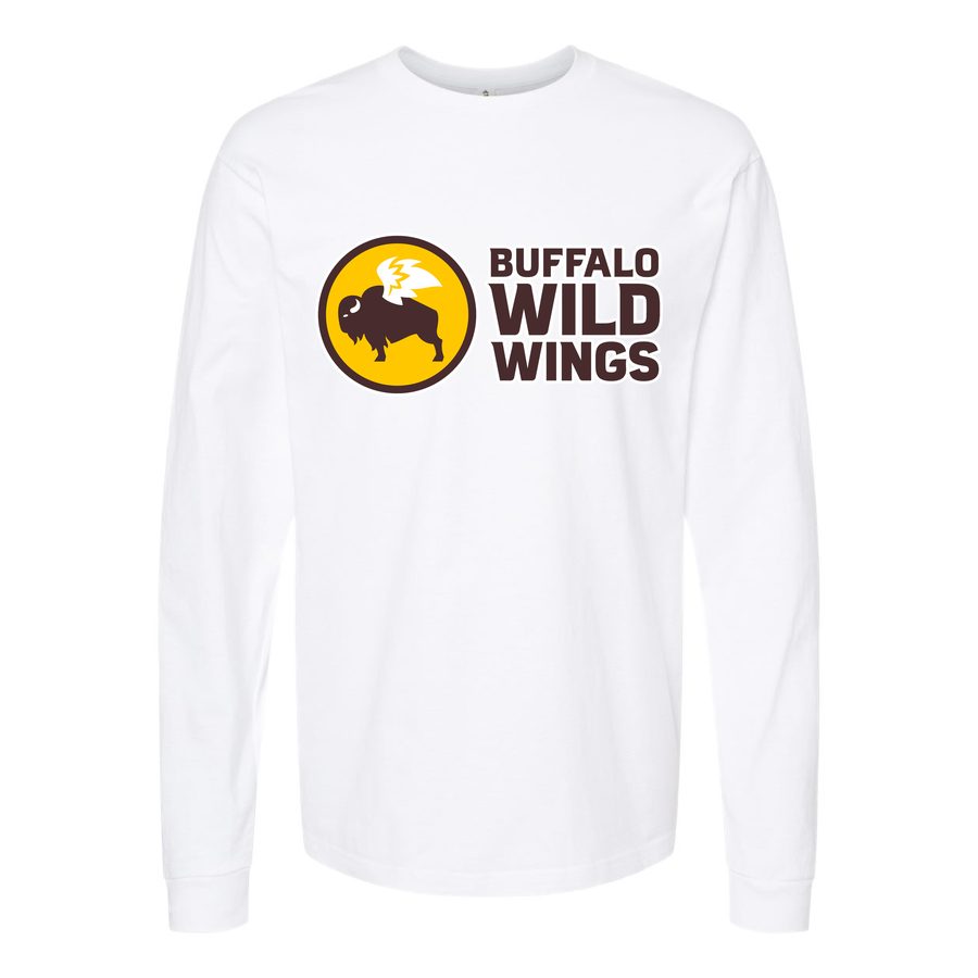 Men's Buffalo-Wild-Wings-Logo-1536x864 Long sleeves Cotton Blend T-Shirt - White