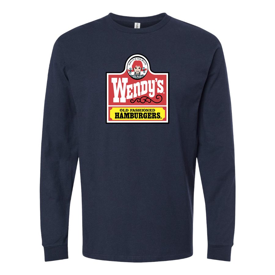 Men's wendys-logo-png-transparent Long sleeves Cotton Blend T-Shirt - Navy