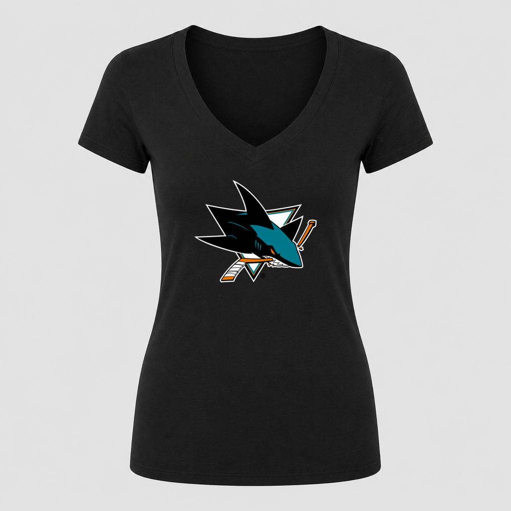 Women's San Jose Sharks V Neck T-Shirt in black