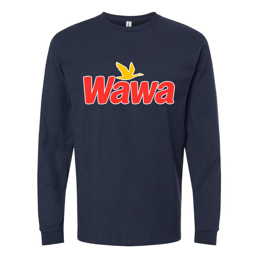 Men's Wawa Gas Station Logo Long sleeves Cotton Blend T-Shirt - Navy