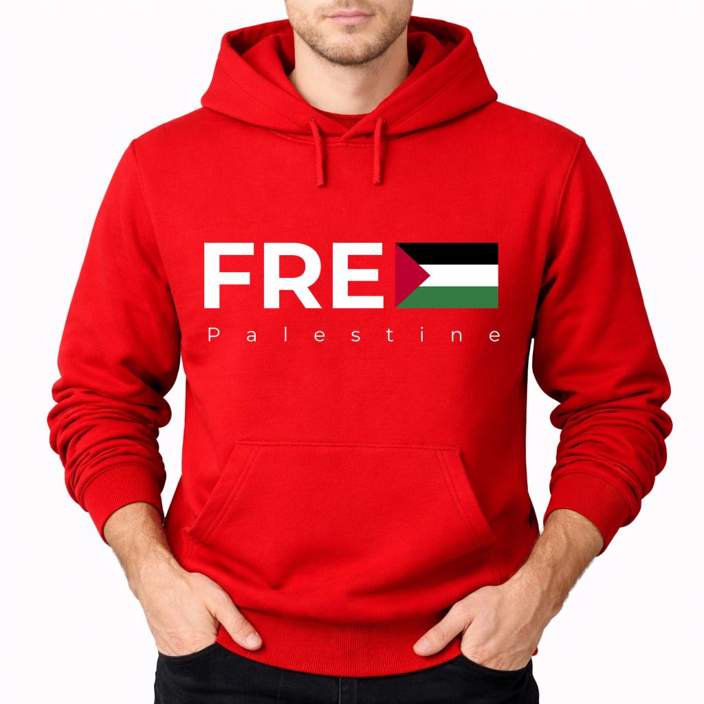 Men's Palestine White Pullover Hoodie - Red