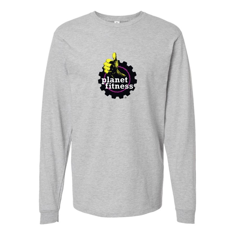 Men's Planet-Fitness-Logo-1024x575 Long sleeves Cotton Blend T-Shirt - Gray