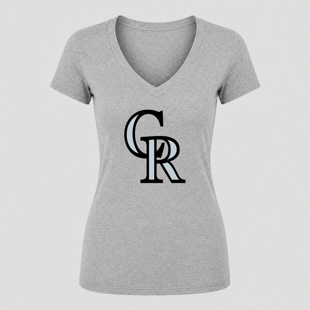 Women's Colorado Rockies V Neck T-Shirt in gray