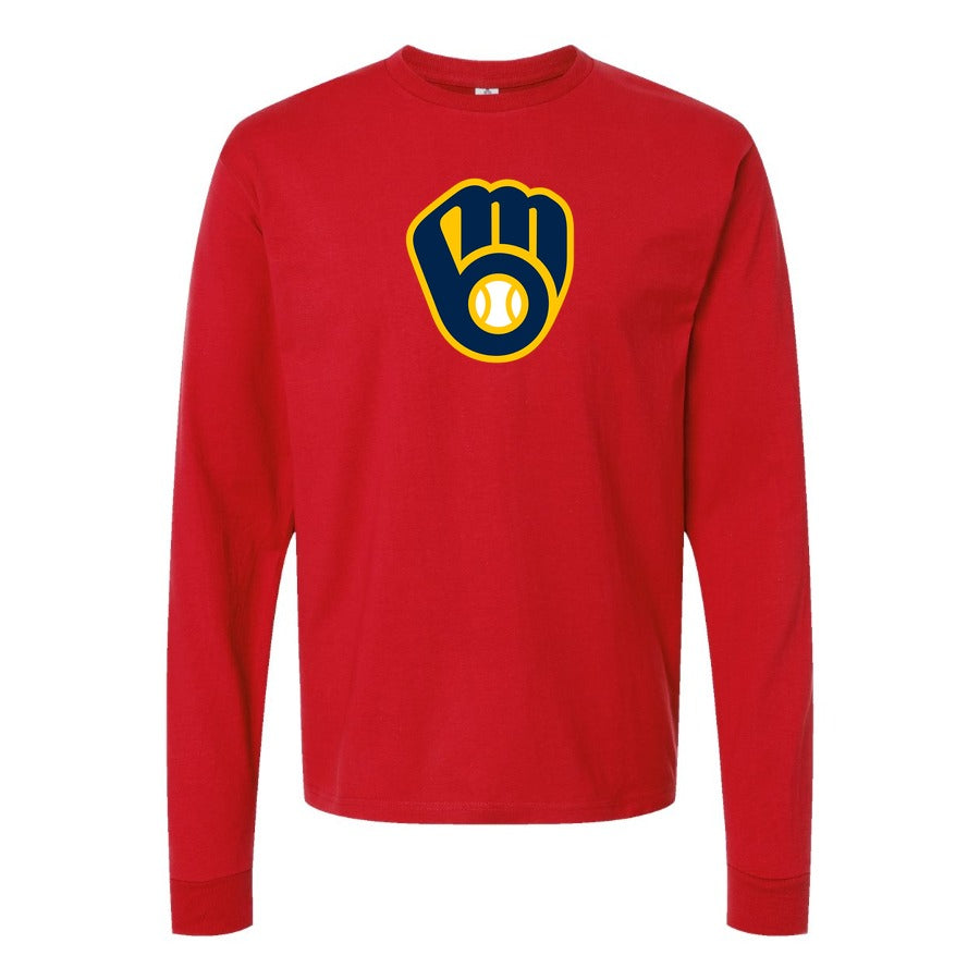 Men's Milwaukee Brewers Long sleeves Cotton Blend T-Shirt - Red