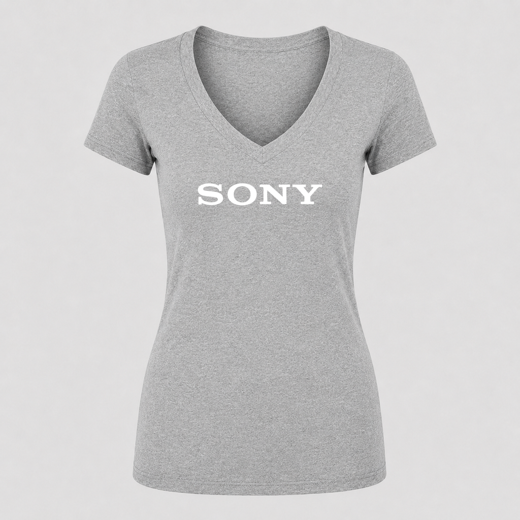 Women's Sony White Design V Neck T-Shirt in gray