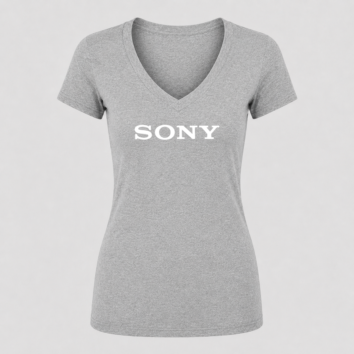 Women's Sony White Design V Neck T-Shirt in gray
