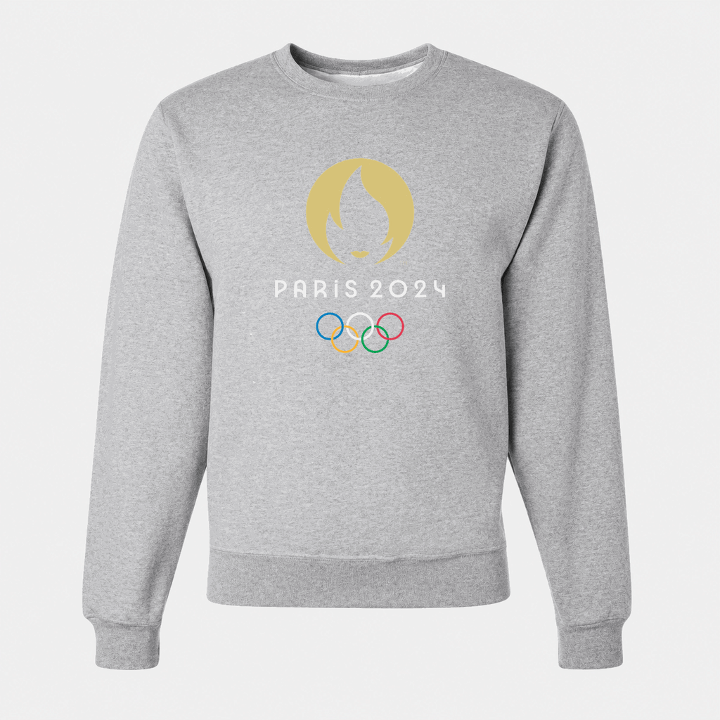 Men's Olympics 2024 Paris White Logo Crewneck Sweatshirt - Gray