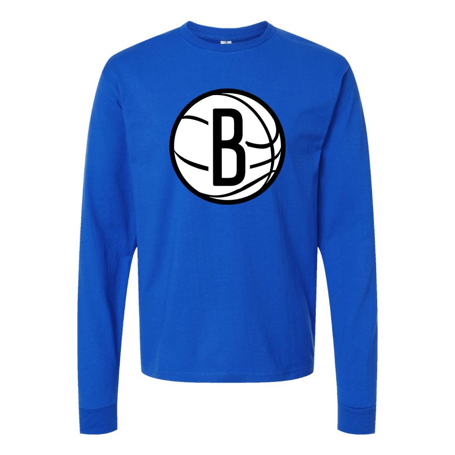 Men's Brooklyn Nets Long sleeves Cotton Blend T-Shirt - Blue