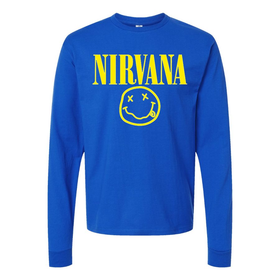 Men's Nirvana-Logo Long sleeves Cotton Blend T-Shirt - Blue