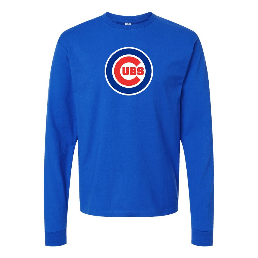 Men's Chicago Cubs Long sleeves Cotton Blend T-Shirt - Blue