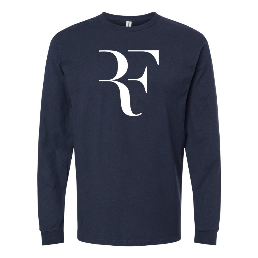 Men's Roger-Federer-logo-white Long sleeves Cotton Blend T-Shirt - Navy
