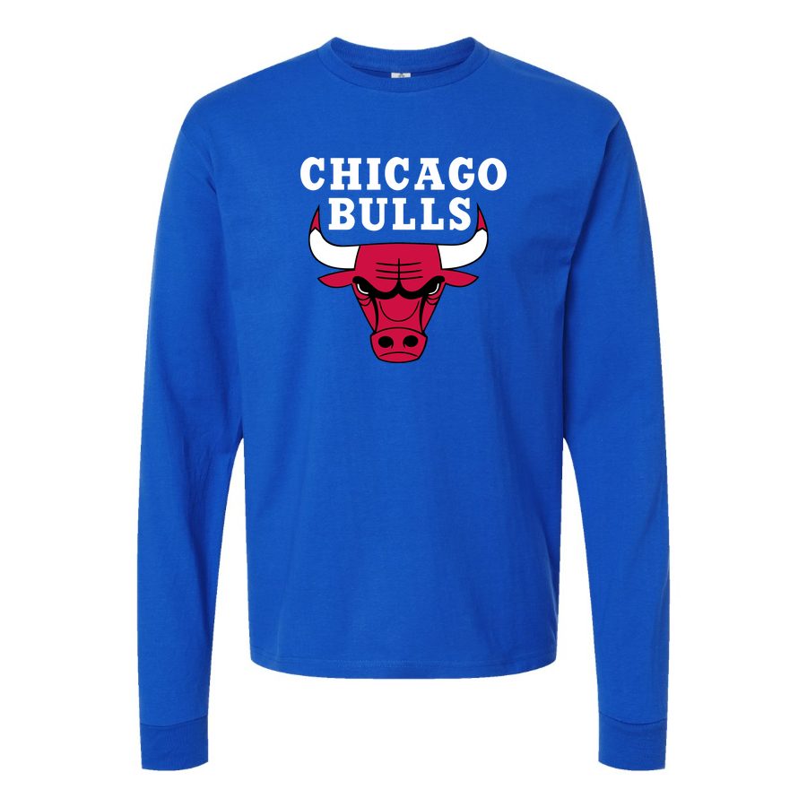 Men's Chicago bulls white Long sleeves Cotton Blend T-Shirt - Blue