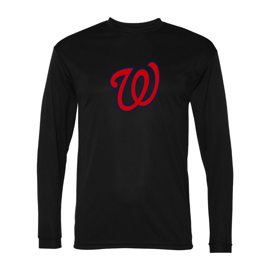 Men's Washington Nationals Polyester Long Sleeve T-Shirt - Black