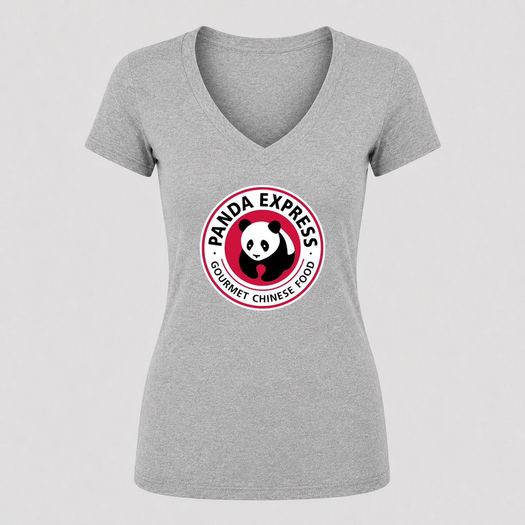 Women's Panda Express V Neck T-Shirt in gray