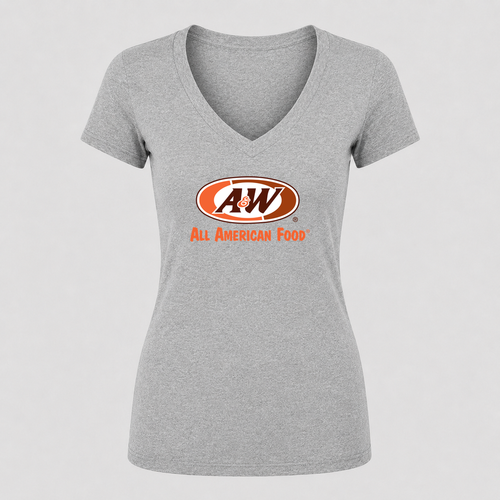 Women's A&W V Neck T-Shirt in gray