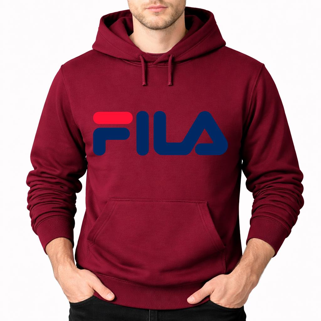 Men's Fila Pullover Hoodie - Burgundy