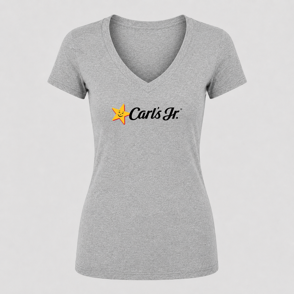 Women's Carl’s Jr. V Neck T-Shirt in gray