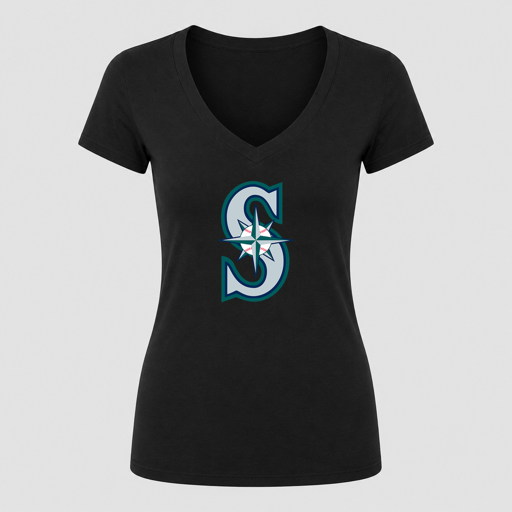 Women's Seattle Mariners V Neck T-Shirt in black