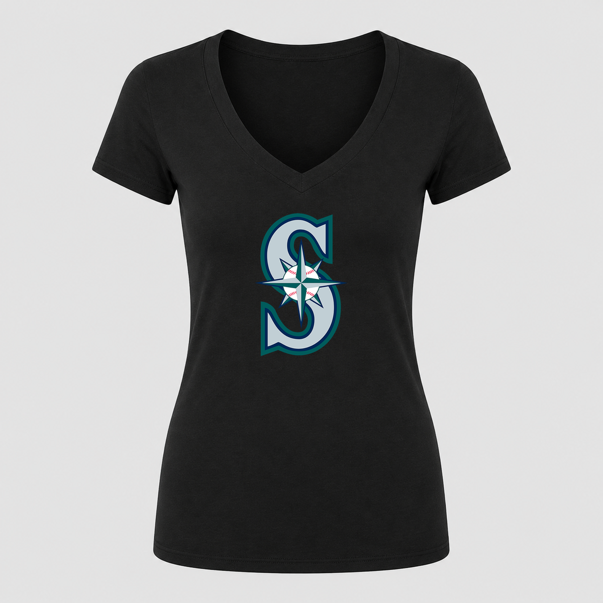 Women's Seattle Mariners V Neck T-Shirt in black