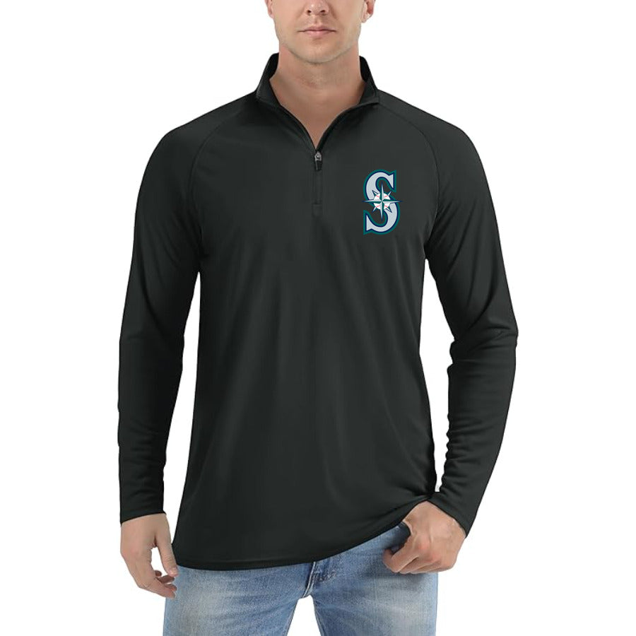 Seattle Mariners quarter-zip athletic shirt in Black