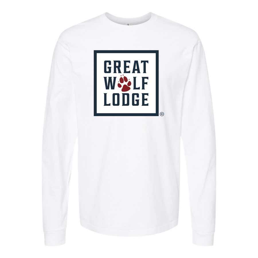 Men's Great-Wolf-Lodge-logo-1536x864 Long sleeves Cotton Blend T-Shirt - White