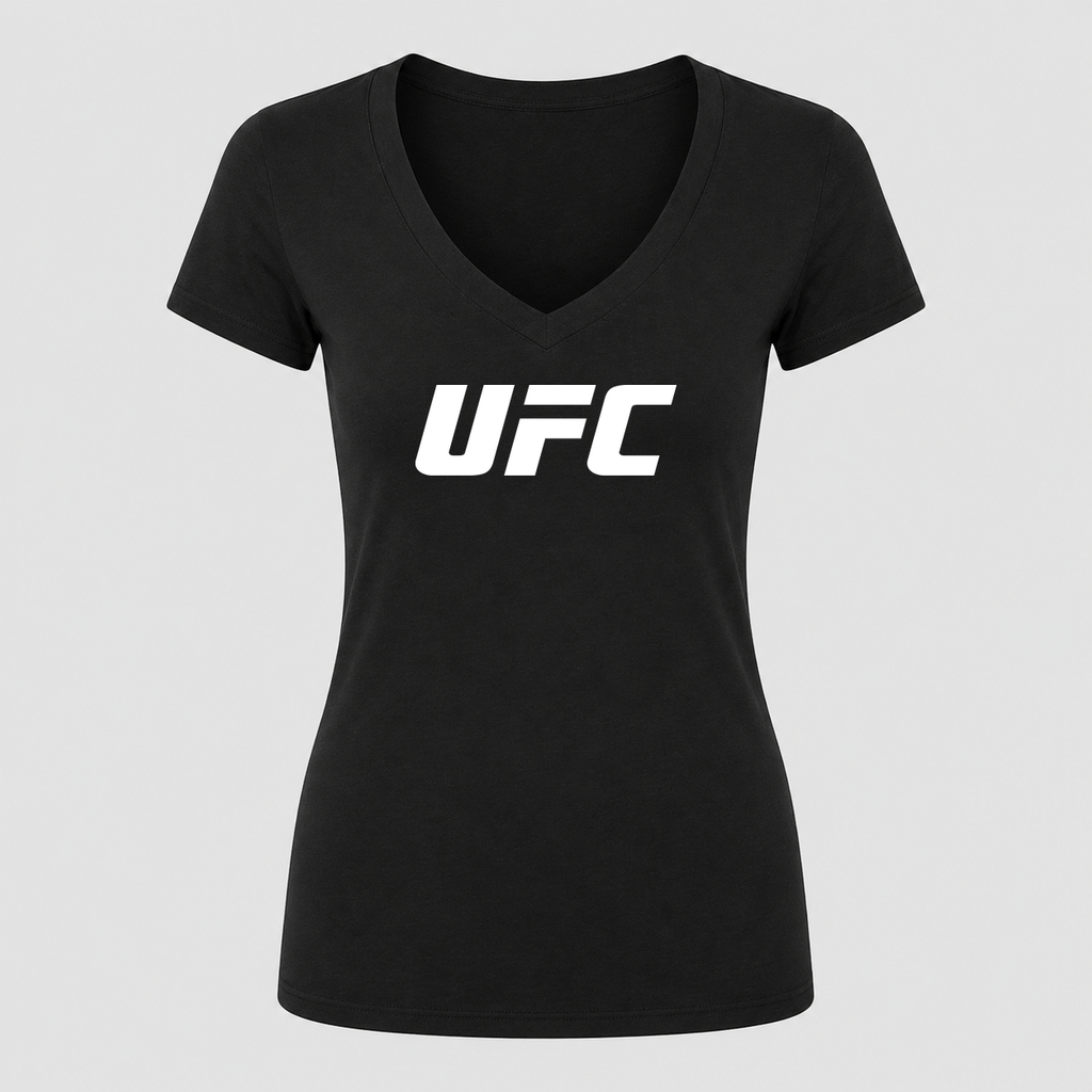 Women's UFC White Design V Neck T-Shirt in black